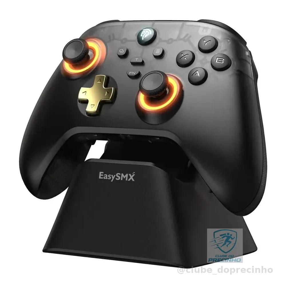 Controle sem fio EasySMX D05 com base de carregamento, gamepad multiplataforma para PC, Switch, celular e Smart TV, preto.