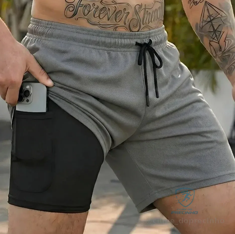 Kit 3 Shorts 2 Em 1 Duplo Bolso Para Academia Treino Corrida