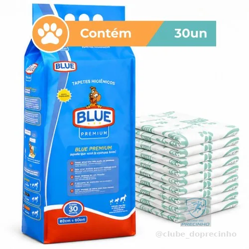 Tapete Higiênico Blue Premium Cães 80x60cm 30 Unidades