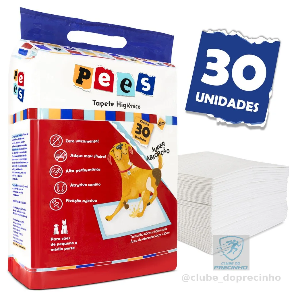 Tapete Higiênico Slim Pees Para Cães  30 Unidades  50x60cm