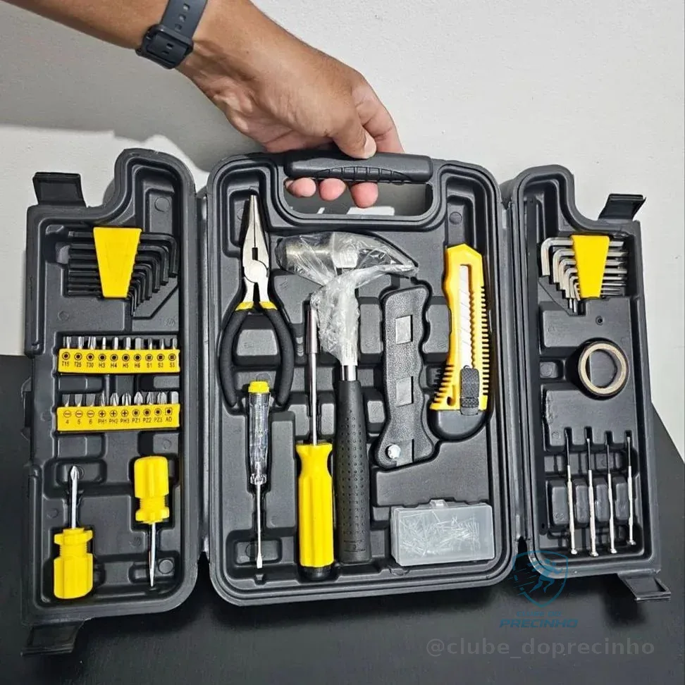 Kit Jogo De Ferramentas 200 Peças Com Maleta Resistente - Titanium Platina Amarelo/preto