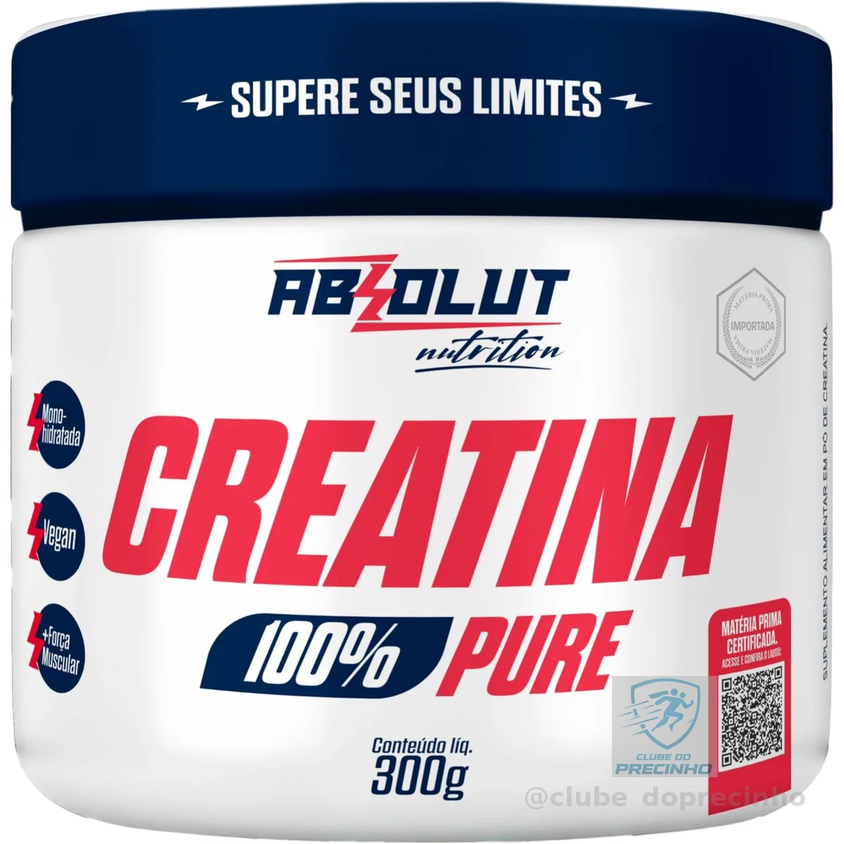 Absolut Nutrition, Creatina em pó monohidratada, 100% pura, sem sabor, importada, 300 gramas