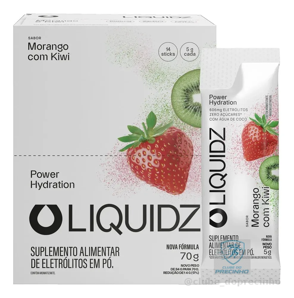 Liquidz® Eletrólitos Zero Açúcar Morango Com Kiwi  14 Sachês Morango Com Kiwi