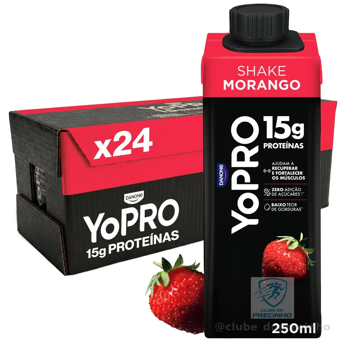 Pack YoPRO Bebida Láctea UHT Morango 15g de Proteínas 250ml -24 Unidades