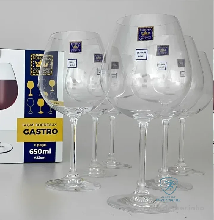 Jogo 06 Unidades De Taças Vinho Tinto 650ml Cristal Bohemia Cristal