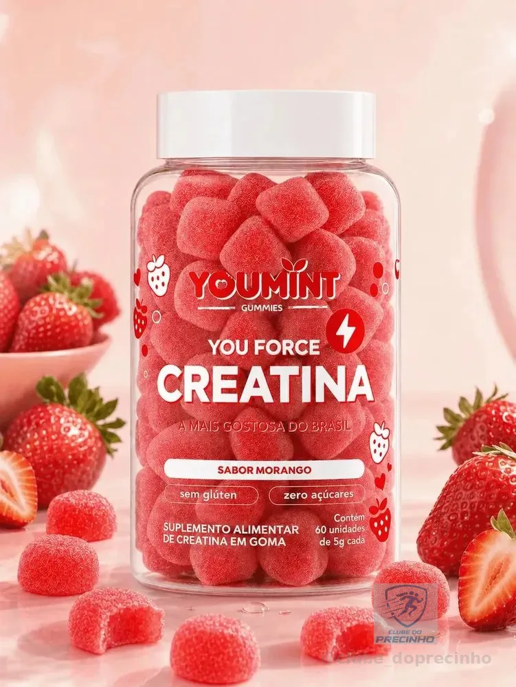 Creatina Gummy Zero Açúcar 60 Gomas Youmint Sabor Morango