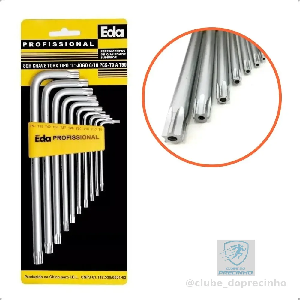 Jogo De Chave Torx T9 A T50 Tipo L Com 10 Pçs - 8qh - Eda