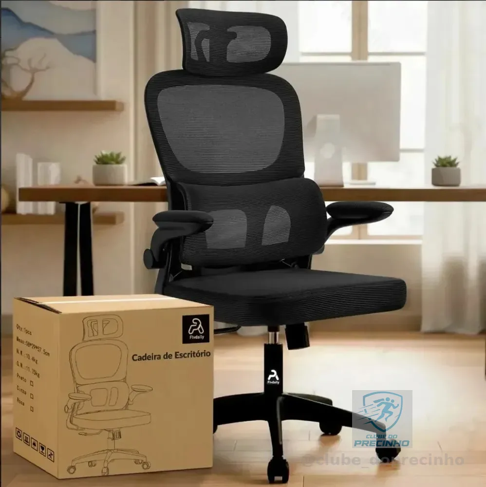Cadeira de Escritório Sweet Studio Ergonômica Preta, com Apoio de Cabeça e Suporte Lombar
