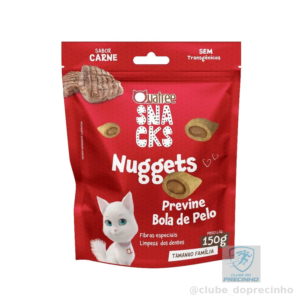 Petisco Snack Quatree Gatos Nuggets Carne Bola de Pelo 150 gr