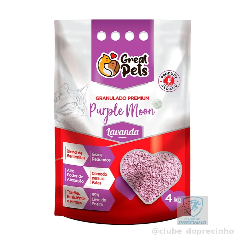 Areia Higiênica de Bentonita Para Gatos Great Pets Premium Lavanda 4kg