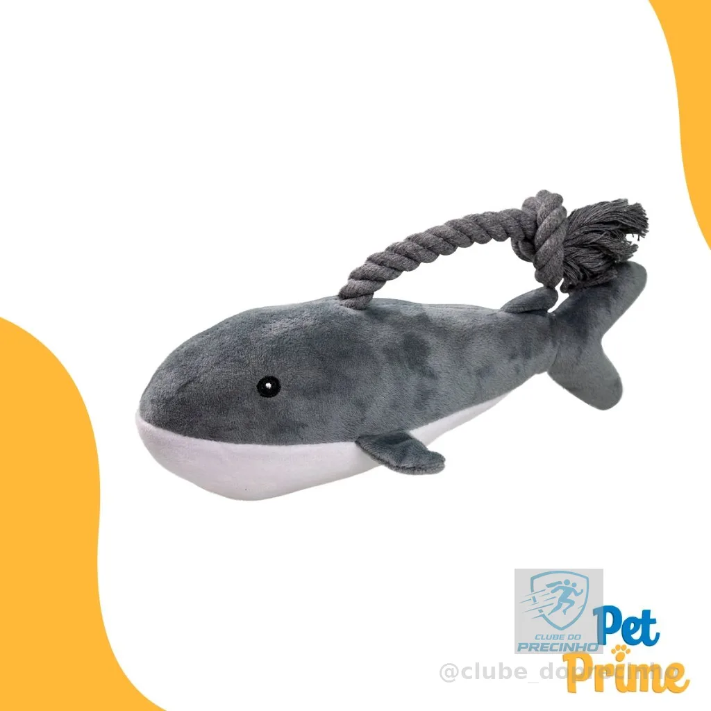 Brinquedo Pelúcia Baleia com Corda para Cães e Gatos