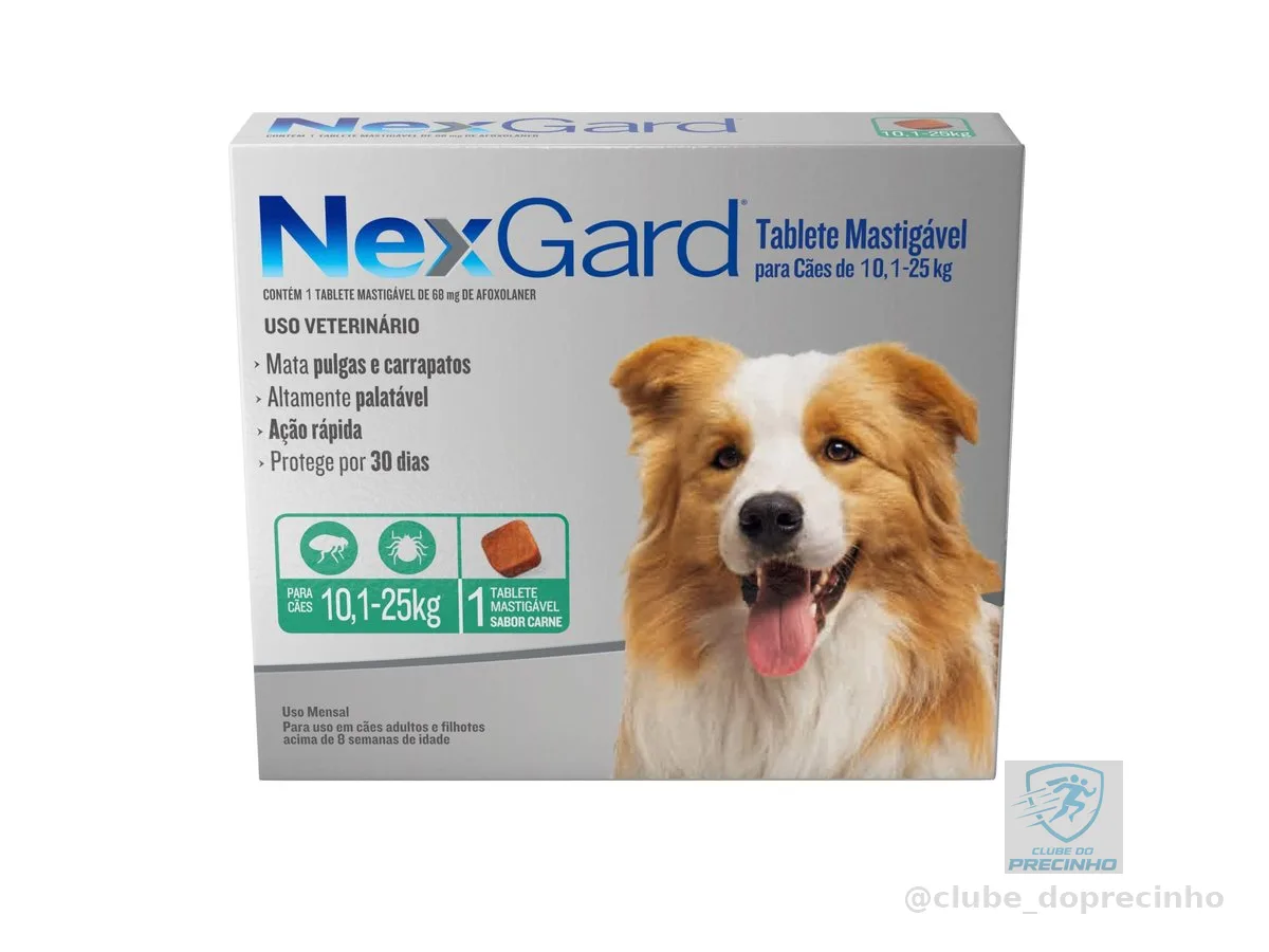 NexGard Antipulgas e Carrapatos para Cães de 10,1 a 25kg - 1 tablete