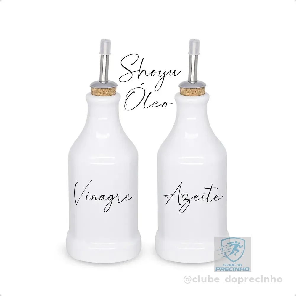 Conjunto 2 Garrafas Galheteiro De Porcelana C/ 4 Adesivos