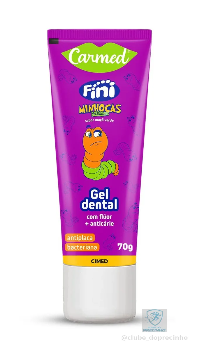 Carmed Fini Minhocas Gel Dental com Flúor Sabor Maçã Verde 70g