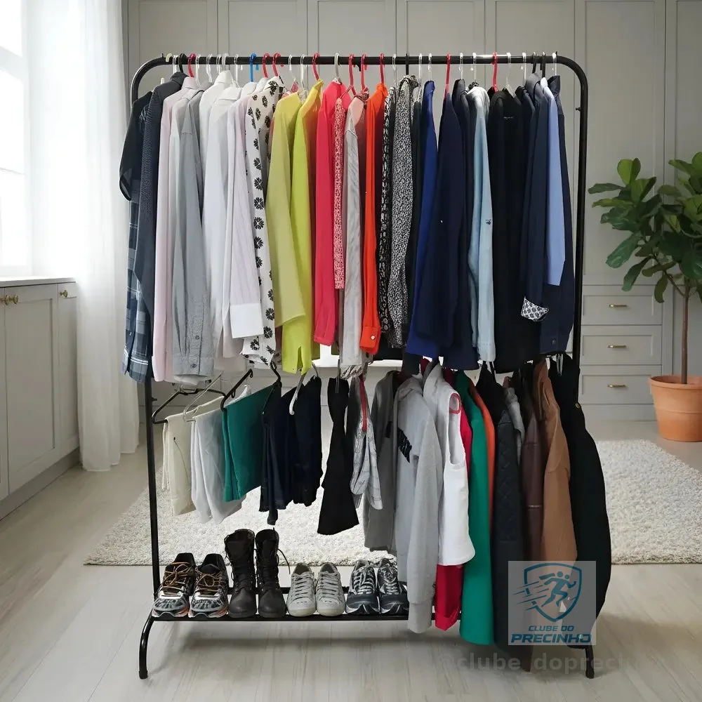 Arara Dupla Para Roupas Com Sapateira Reforçada Profissional Preto