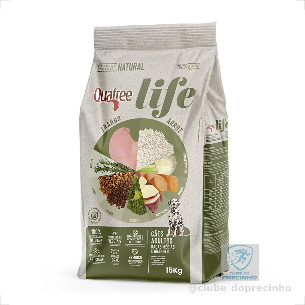 Ração Quatree Life Cães Adultos Raças Médias Grandes - 15Kg