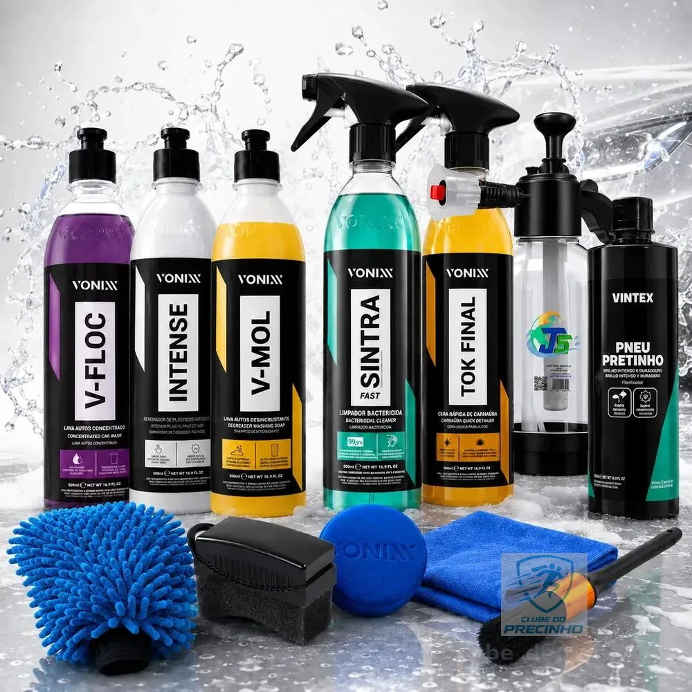 Kit Lavagem V-floc V-mol Intense Sintra Cera Pneu Pretinho