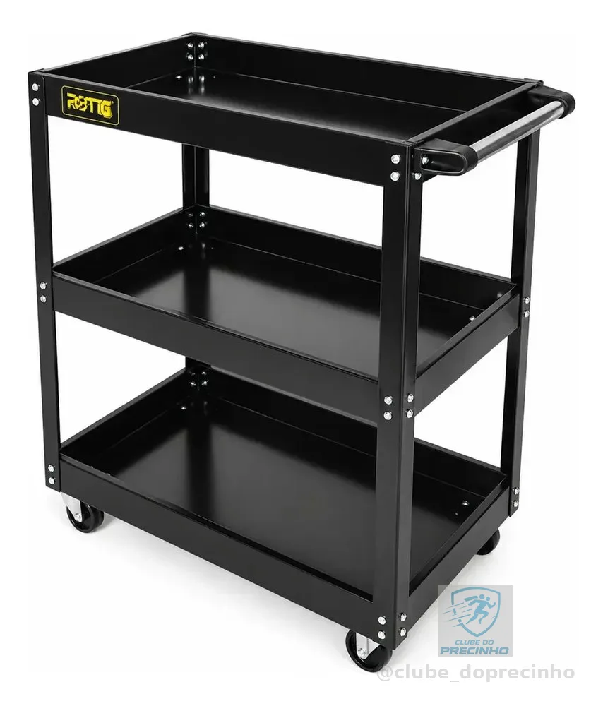 Carrinho Ferramentas Aberto Com 3 Bandejas Metal Preto Rotta