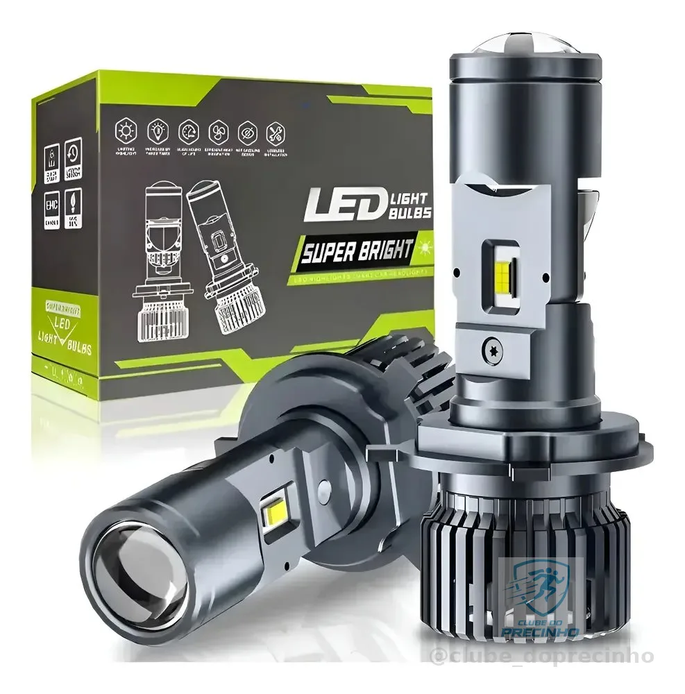 Par Ultra Led Lampada Mini Projetor H4 Canhão 200w 50000lm H4 Preto Branco Frio
