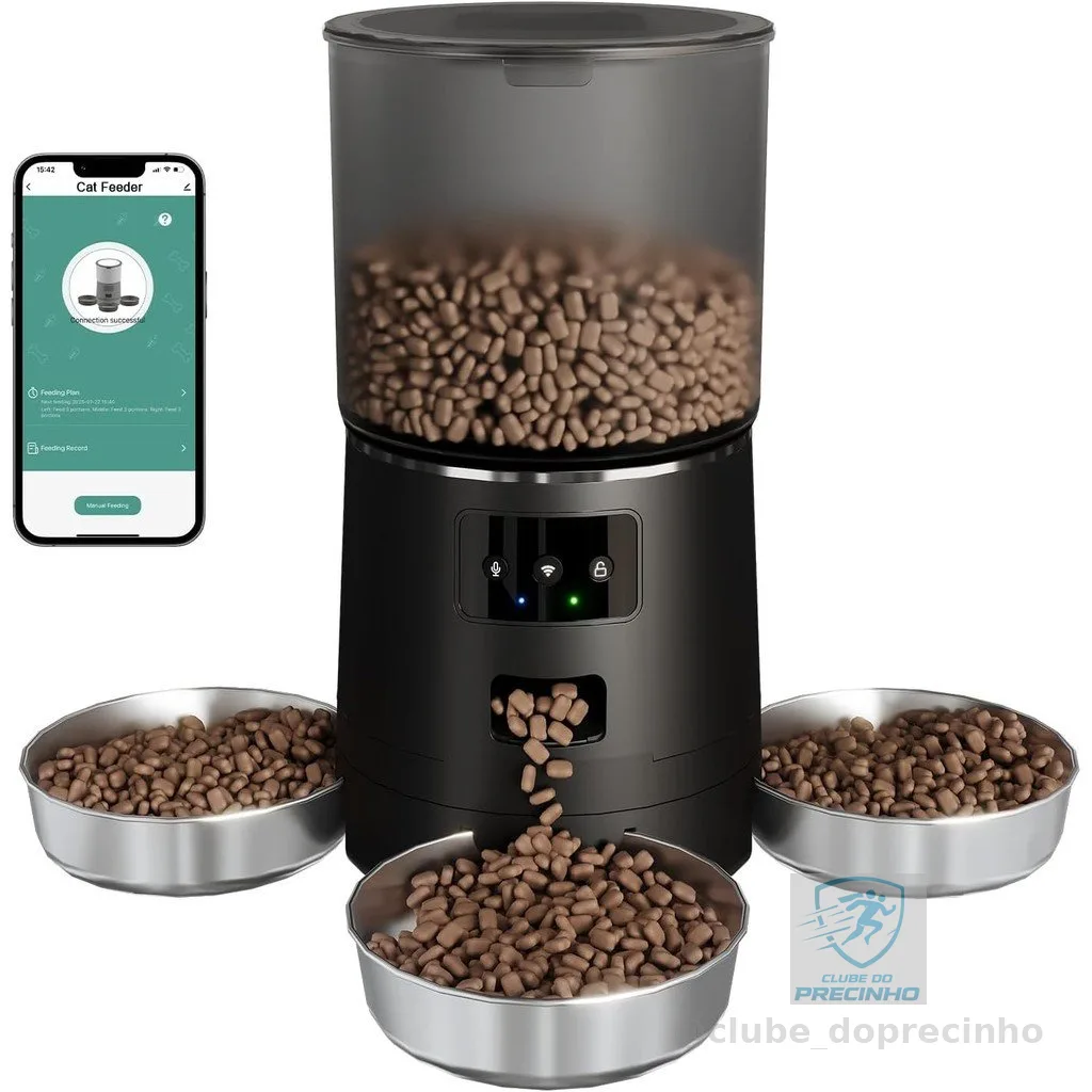 Newpet 6L três refeições Alimentador Comedouro Automático Wi-Fi Temporizador Para Cão Gato Wifi Tuya Control App- Bivolt