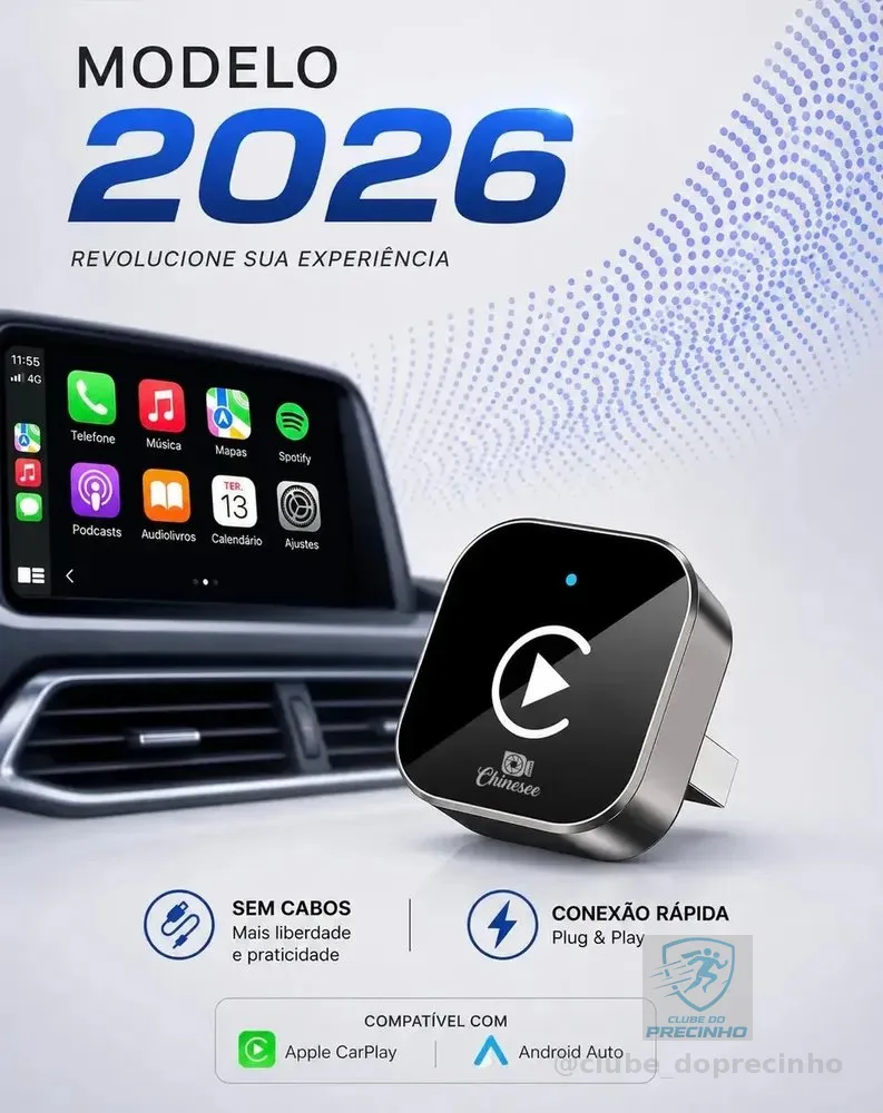 Carplay Adaptador Sem Fio RB Smart slim USB / USB-C Android Auto 2 Em 1 Slim E Potente