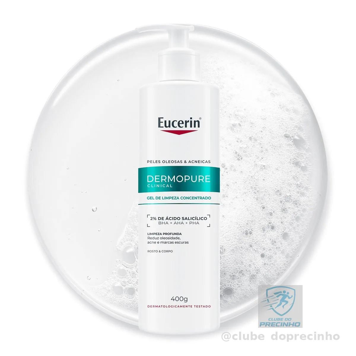 EUCERIN Gel de Limpeza Facial AntiAcne DermoPure Clinical Concentrado 400ml, Peles Oleosas e Acneicas