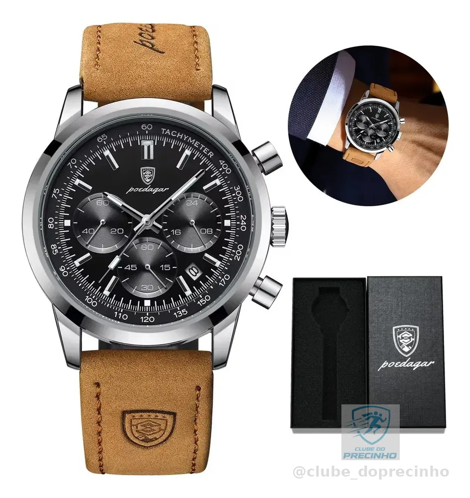 Relógio Masculino Poedagar 921 Original De Luxo Com Caixa Marrom-claro Preto