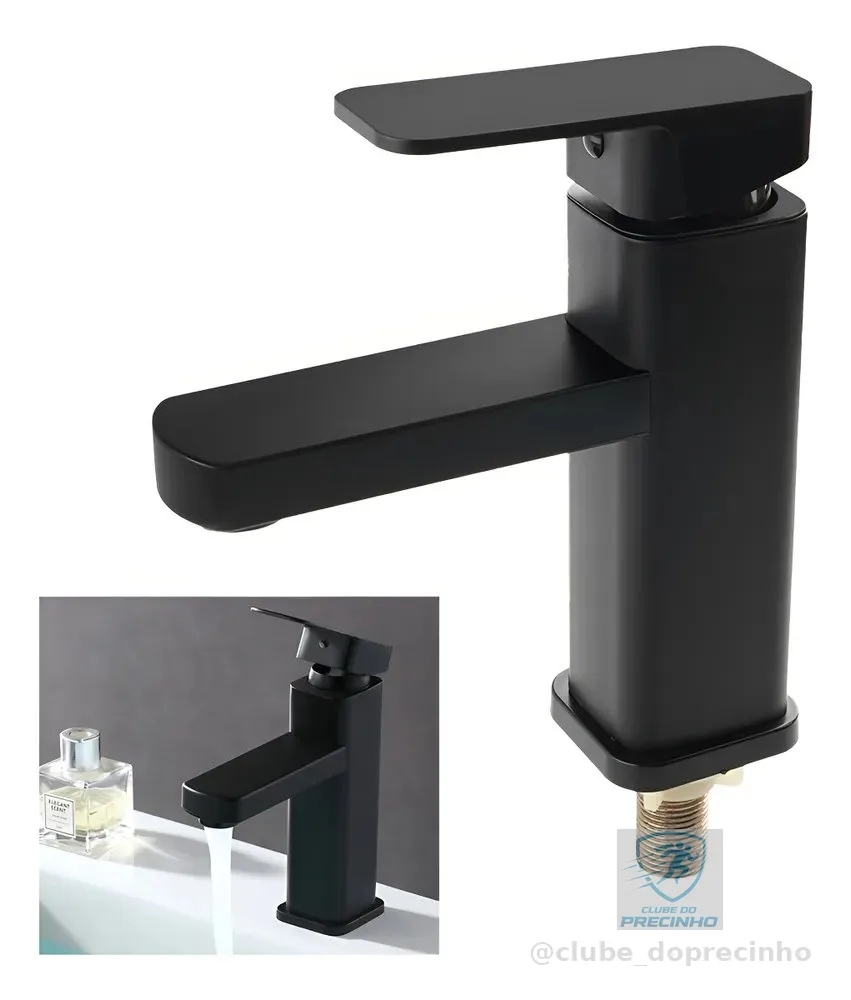 Torneira De Banheiro Quadrada Preta Com Furo Único Pintada Preto Processo De Pintura