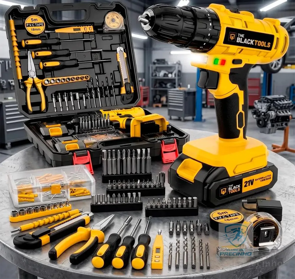 Furadeira Parafusadeira De Impacto 2 Baterias 3/8 Acessórios Amarelo E Preto 127/220v 60 Hz