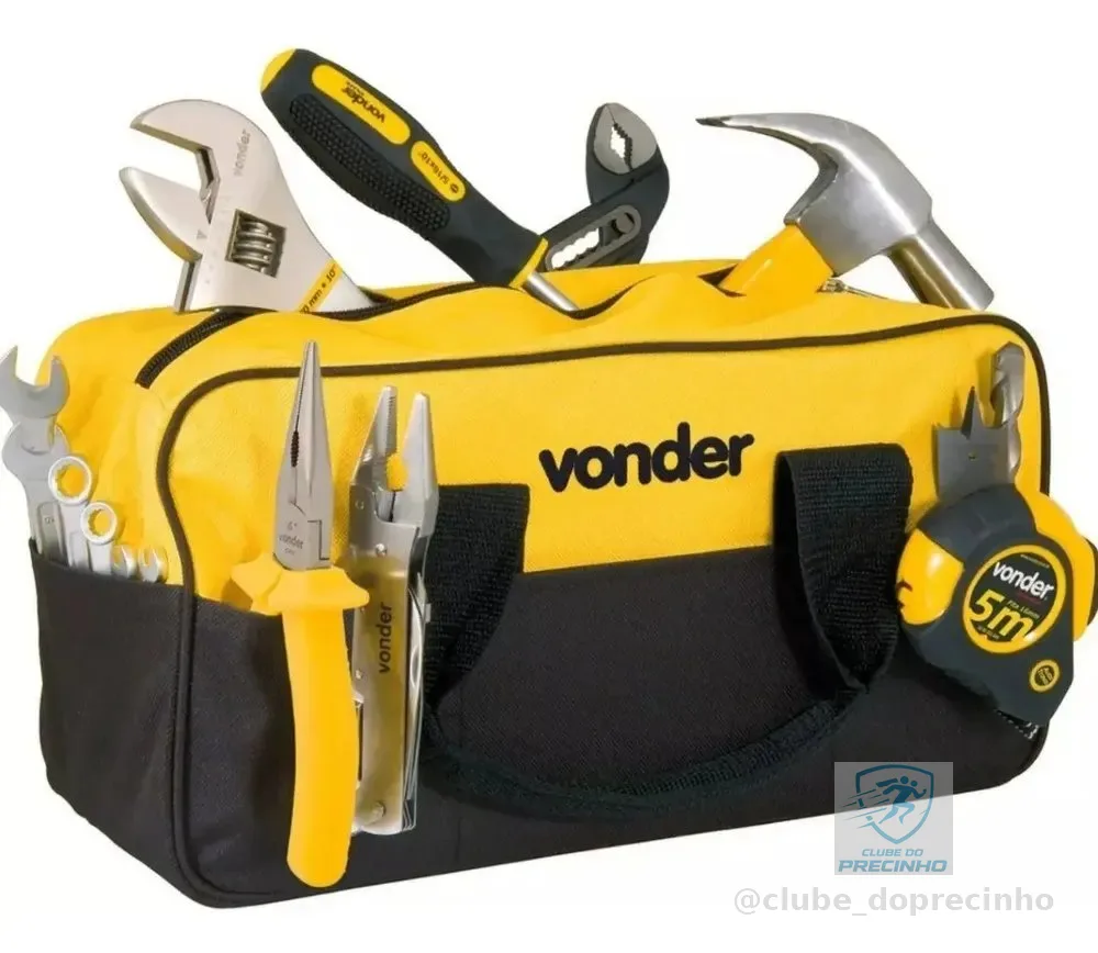 Bolsa Maleta Ferramentas Em Lona Com 8 Divisões Externas Cor Preto - amarelo Vonder