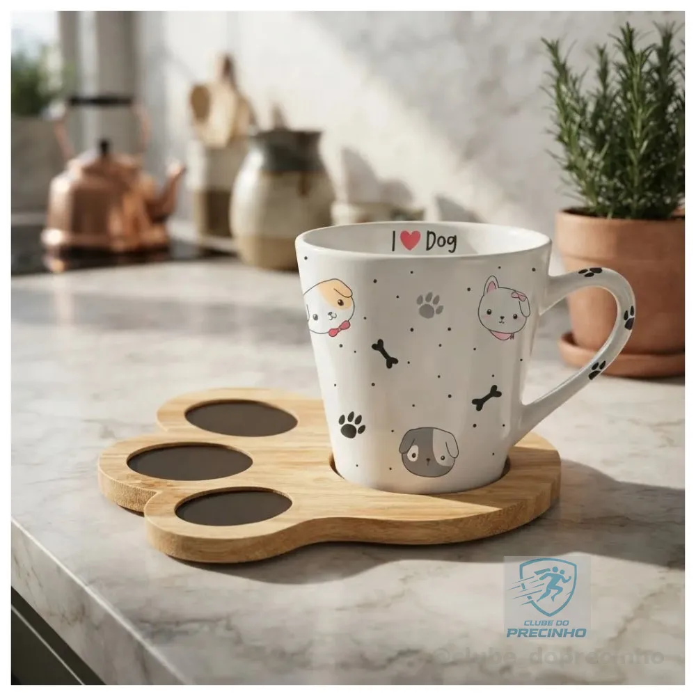 Xícara Pet Dog com Pires de Madeira - Caneca - Cachorro