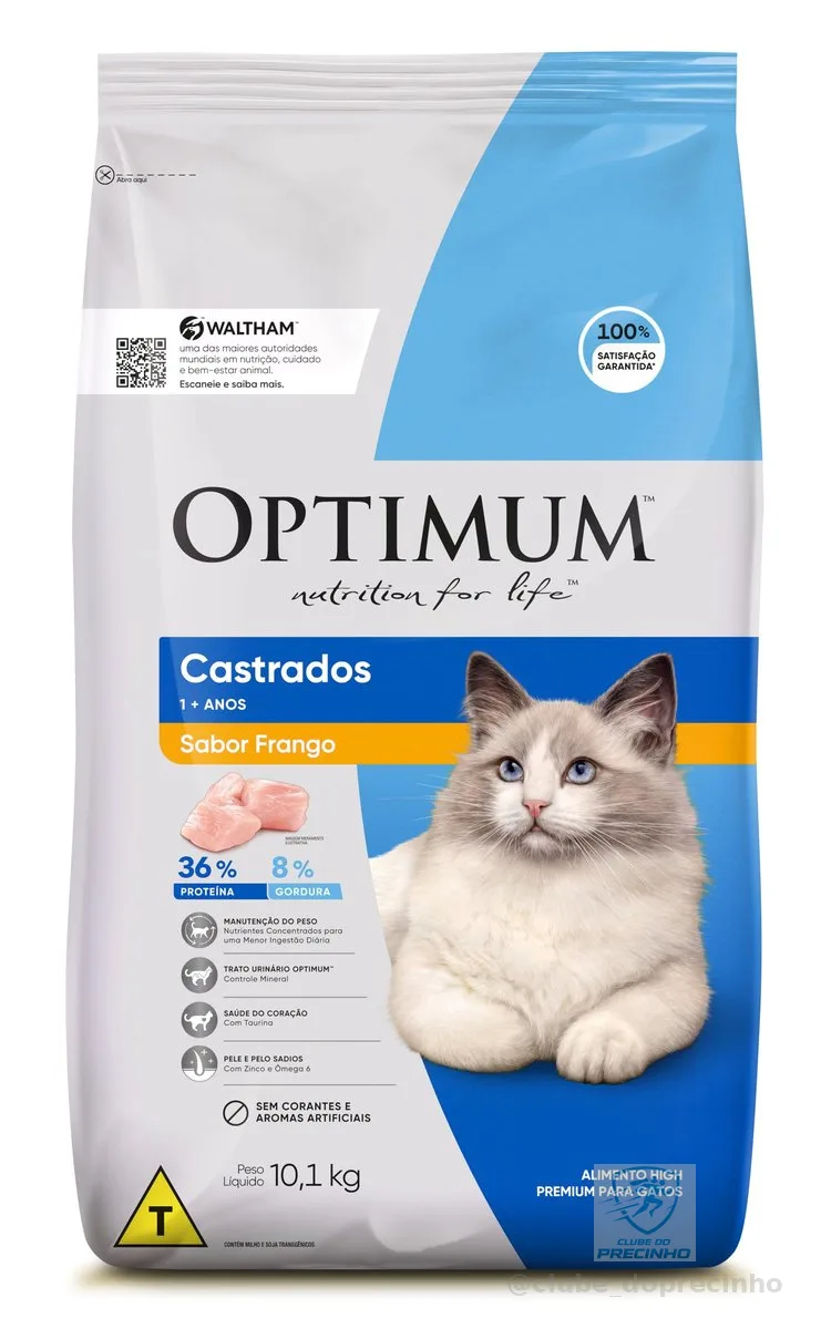 Ração Optimum para Gatos Adultos Castrados Sabor Frango 10,1kg