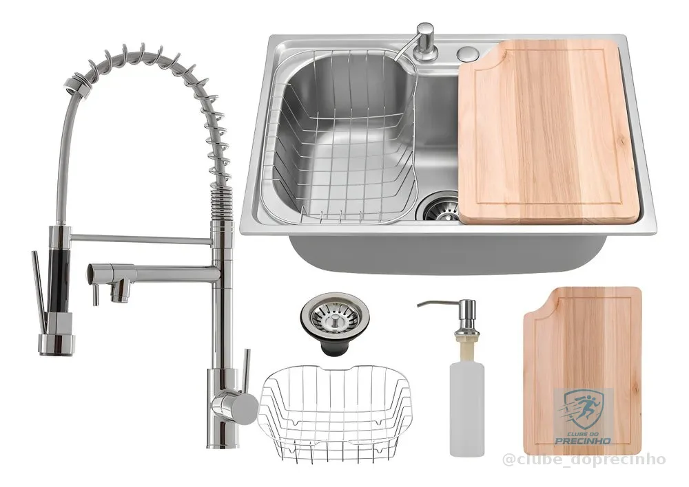 Cuba Cozinha Gourmet Aço Inox Tábua C/ Torneira Extensor Cor Prata