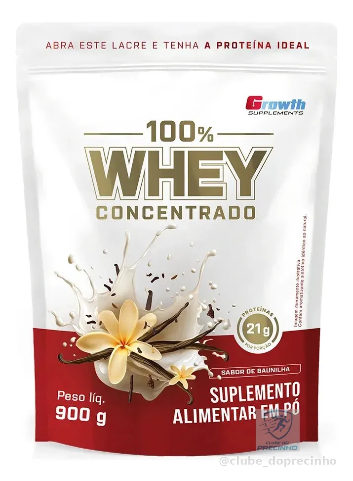 100% Whey Concentrado 900g Growth Supplements Baunilha
