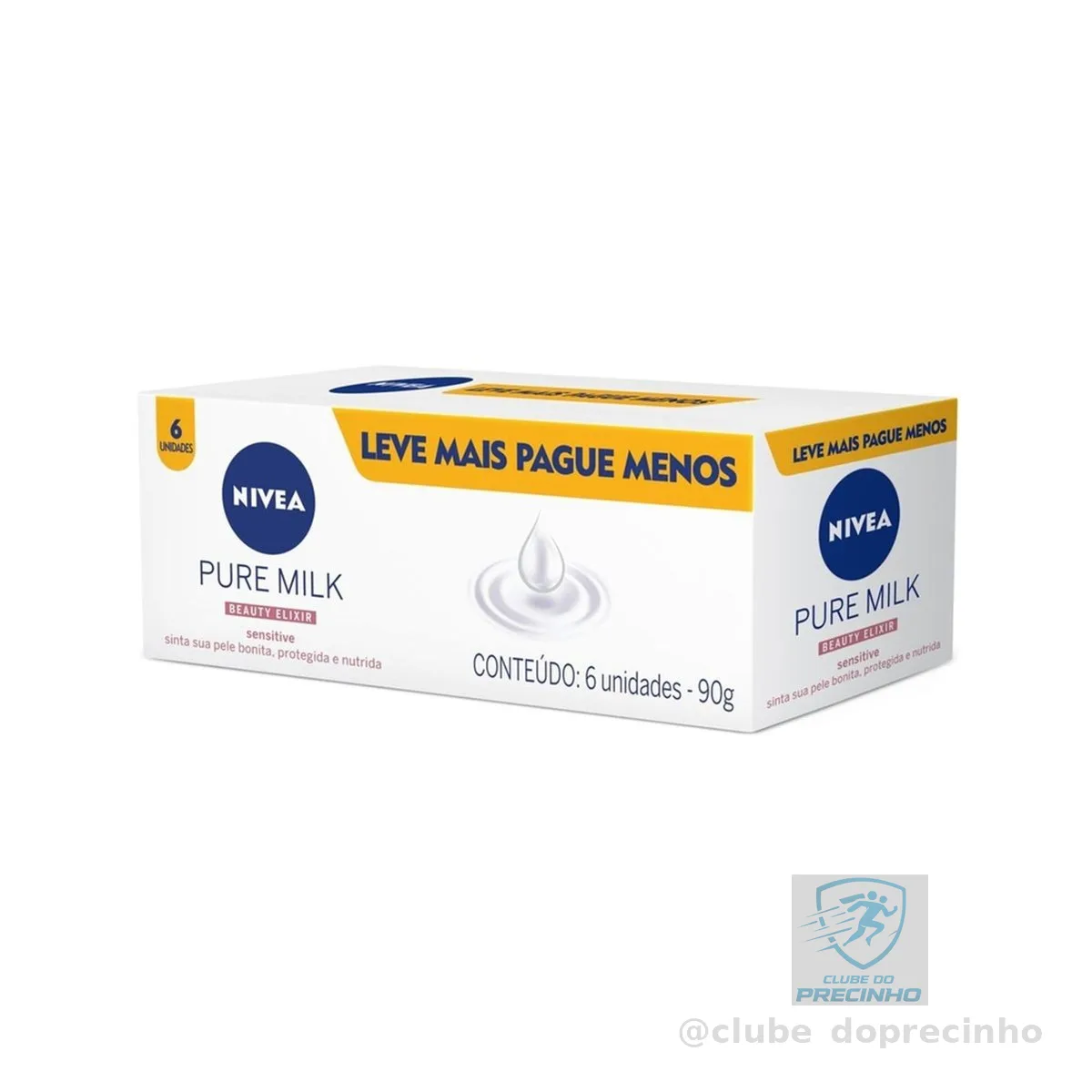 NIVEA Sabonete em Barra Pure Milk Sensitive Promo 6 un. 90g - Fórmula enriquecida com a preciosa essência do leite, proporciona uma pele macia e hidratada após o banho