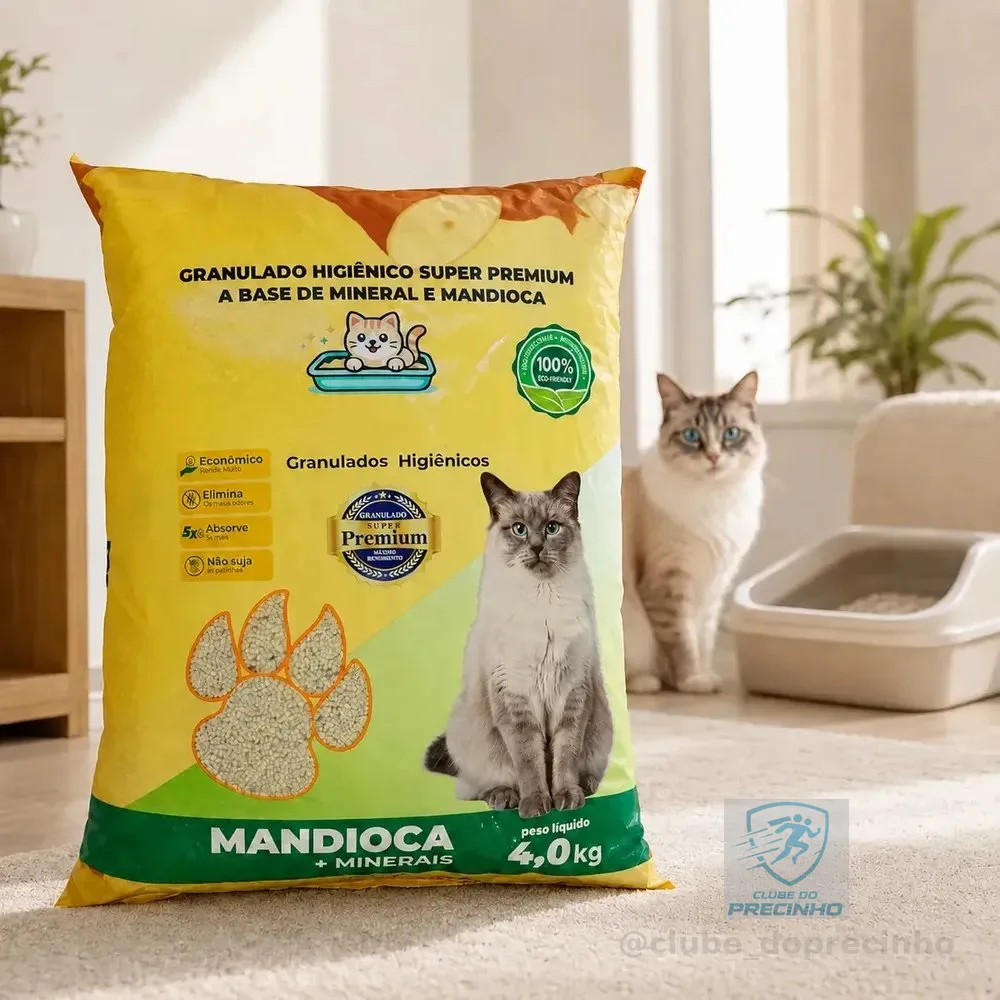 Areia Higiênica Granulado Para Gatos 4kg Mandioca + Minerais Super Premium Controle De Odores Alta Absorção Econômica Biodegradável Não Suja Patinhas Rende Mais Banheiro Sanitário Pet Premium Gato