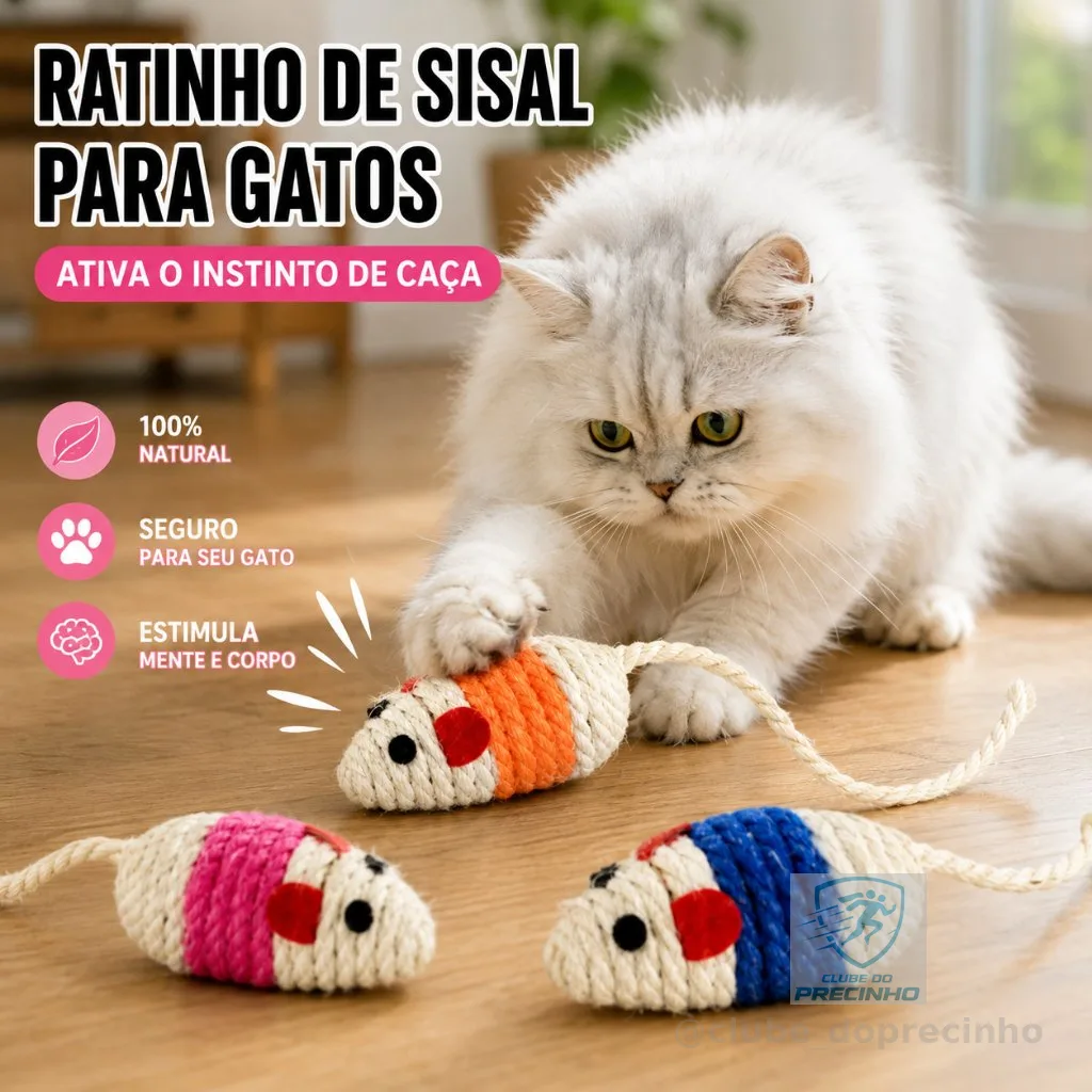 Kit 2 Ratinhos de Sisal Para Gato Brinquedo Interativo Natural Anti Estresse LR-0346