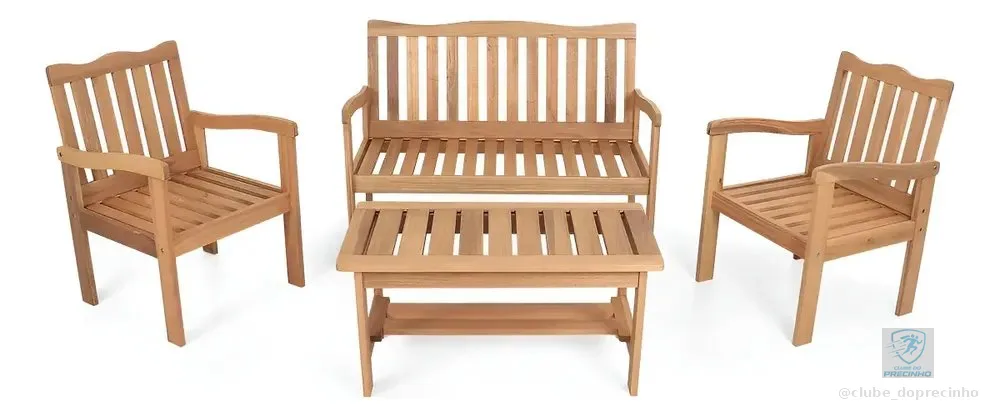 Conjunto Jardim Madeira Eucalipto 4 Peças Yescasa Mesa Centro