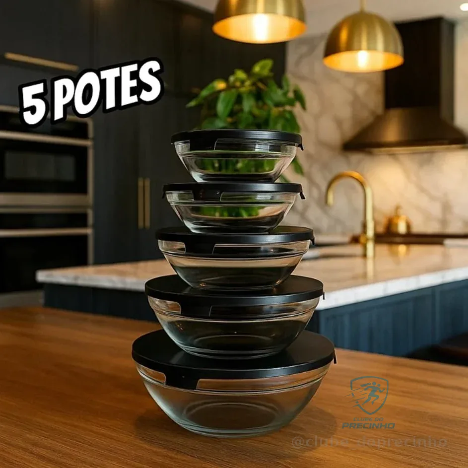 Jogo Potes De Vidro 5 Peças Claro Mantimentos Marmita