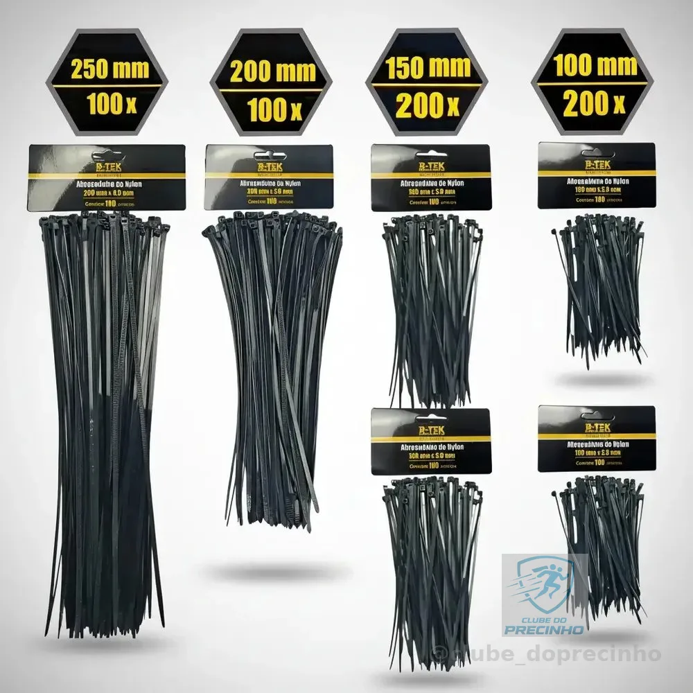 Kit 600 Abraçadeiras Nylon Enforca Gato Fita Cinta Plástica Preto