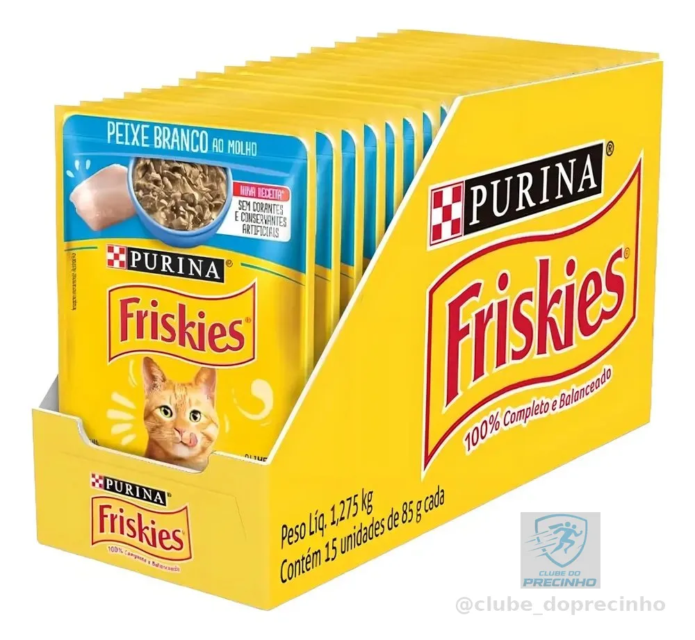 Ração Úmida Gatos Peixe Branco Molho 85g 15 Sachês Friskies