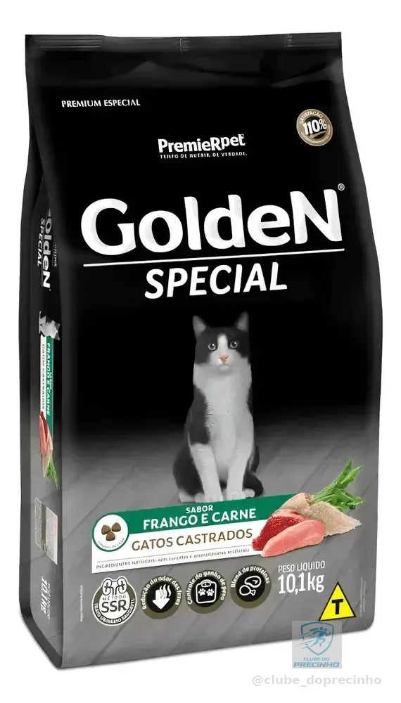 Ração Golden Premium Especial Castrado Carne Frango Gato Adulto 10,1kg
