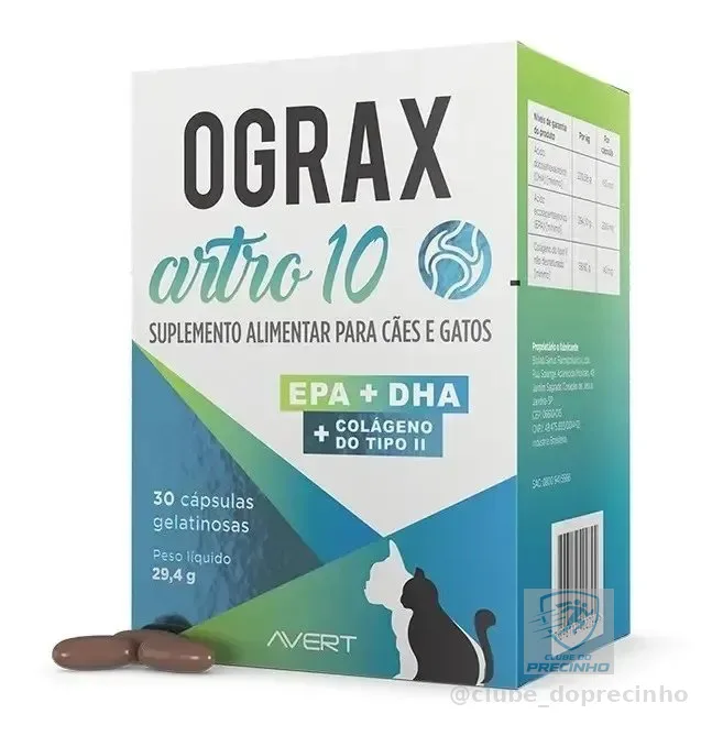 Ograx Artro 10 Suplemento para Cães Ômega 3 Avert 30 Cápsulas