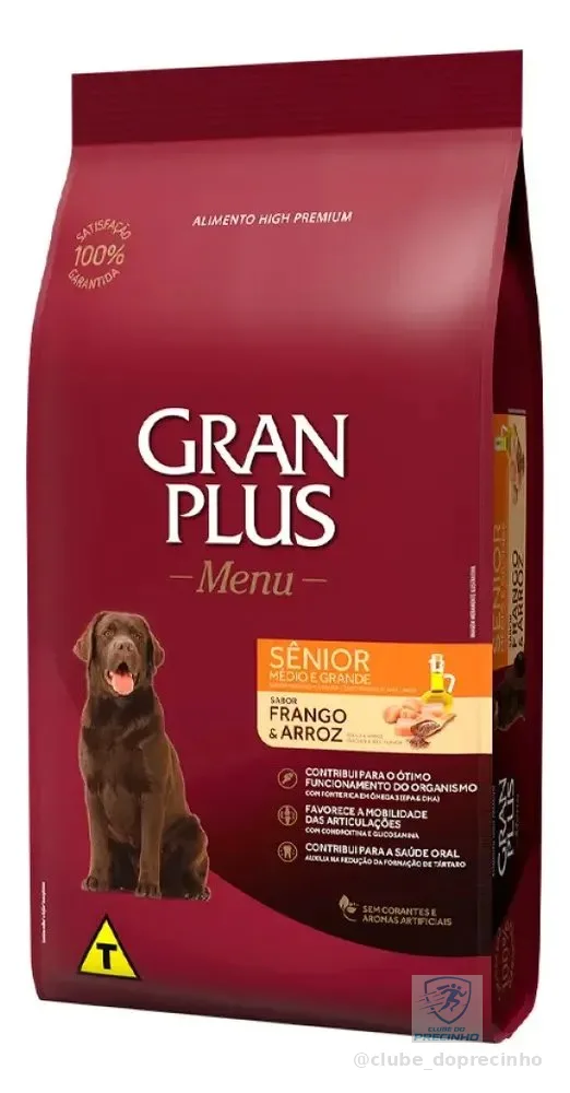 Ração Seca Gran Plus Menu Cães Sênior Médio/Grande Frango Arroz 15kg