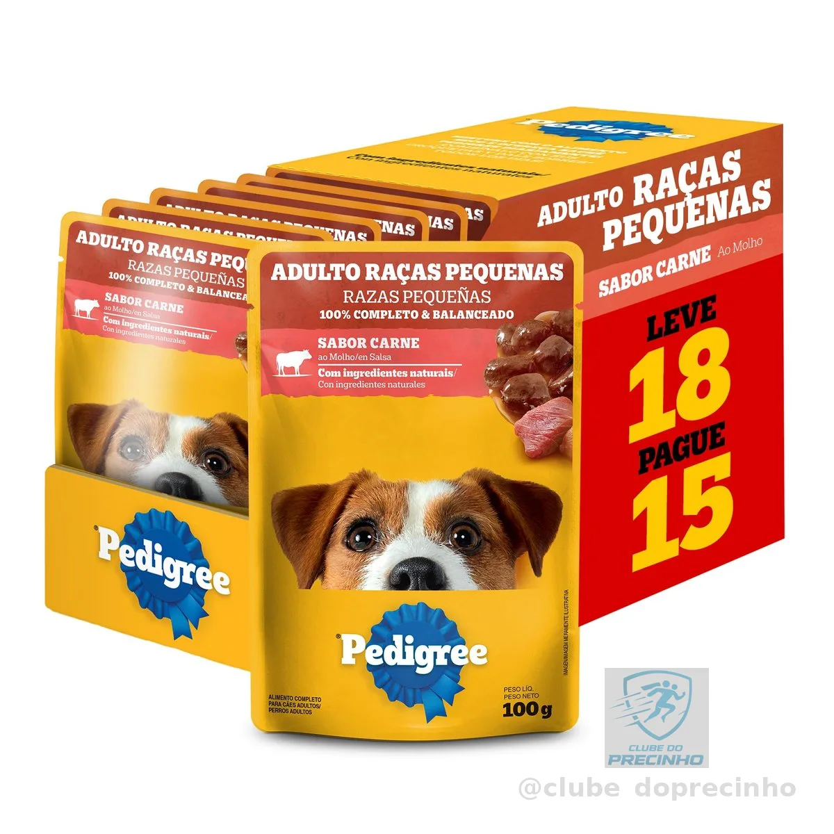 Pack Ração Úmida Pedigree Sachê Carne ao Molho para Cães Adultos de Raças Pequenas - Leve 18 Pague 15