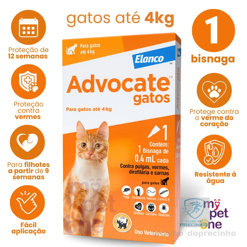 Advocate Elanco 0,4 mL para Gatos até 4 Kg - 1 Bisnaga