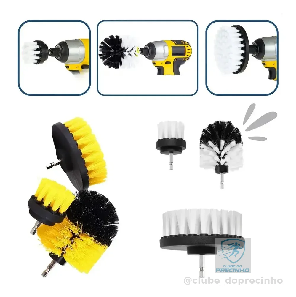 Escova P/ Lavar Sofas Tecidos Couros 3 Pçs Uso Parafusadeira Kit 3 Escovas Para Limpeza Cerdas Branca ( Soft Macio )