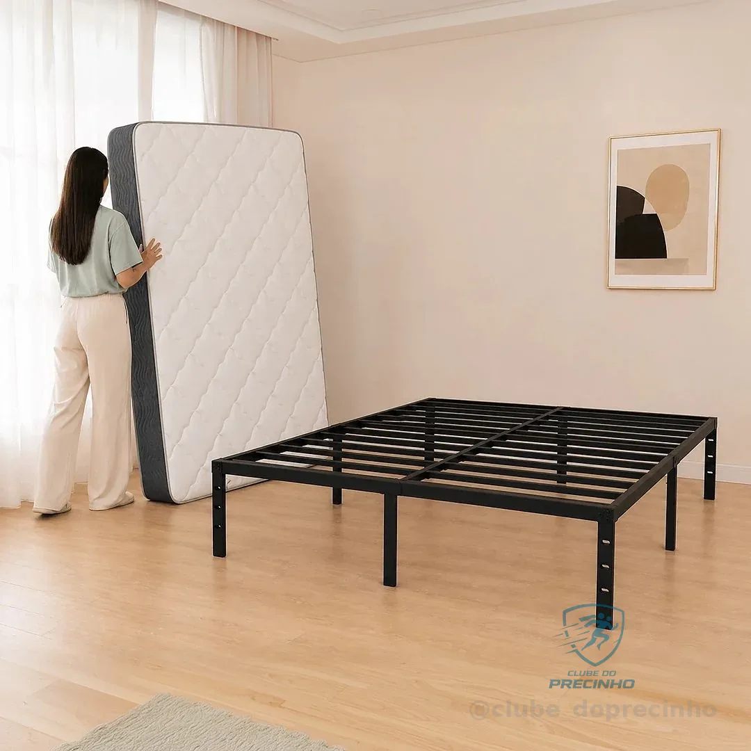 Estrutura De Cama De Metal Para Casal Com Espaço De Armazenamento,construção Em Aço Endurecido Com Arruelas Reforçadas,capacidade De Carga: 400 Kg,aumente O Tamanho 190*137*36cm Preto
