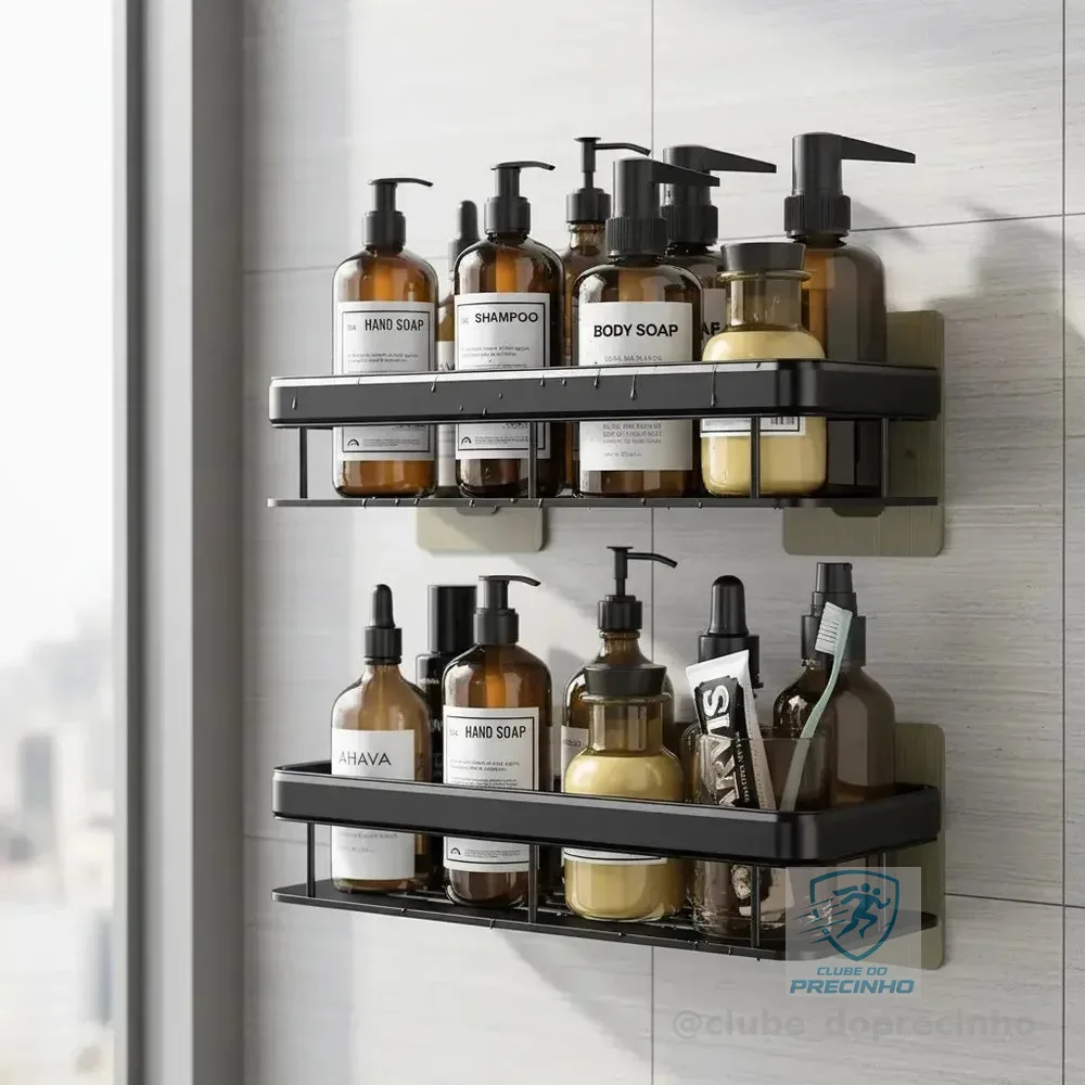 Kit 2 Suporte Shampoo Sabonete Banheiro Adesivo Parede Luxo Preto