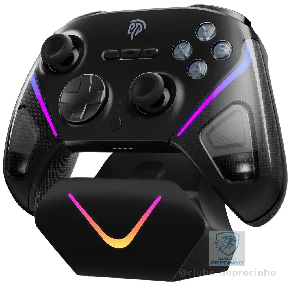 Controle sem fio EasySMX D10 para jogos com base de carregamento para PC, Switch, celular, TV, joysticks TMR, gatilhos de modo duplo, retroiluminação RGB, giroscópio de 6 eixos, preto